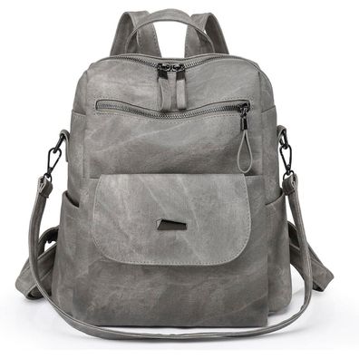 Puwuzixi Damen Rucksack Grau - Wasser- & Diebstahlsicher, Leichtes PU-Leder