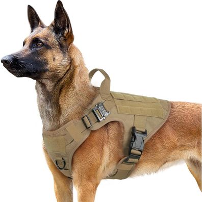 rabbitgoo No Pull Taktisches Hundegeschirr L Braun - MOLLE, Griff