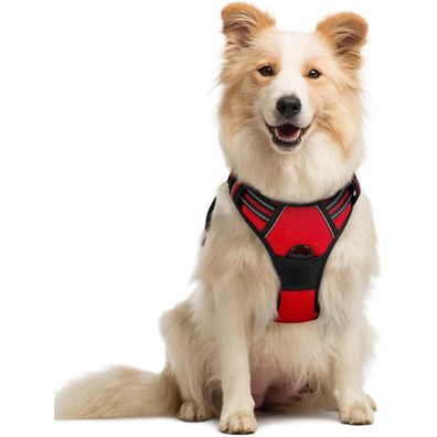rabbitgoo Anti Zug Hundegeschirr Rot M - Verstellbares, atmungsaktives