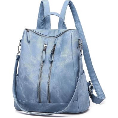Puwuzixi Damen Rucksack Blau, wasserdicht, diebstahlsicher, PU-Leder, modisch