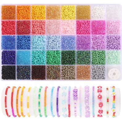 Funtopia 3mm Perlen für Armbänder, 39 Farben, 5 Typen, 9600 Stück, Bastelset