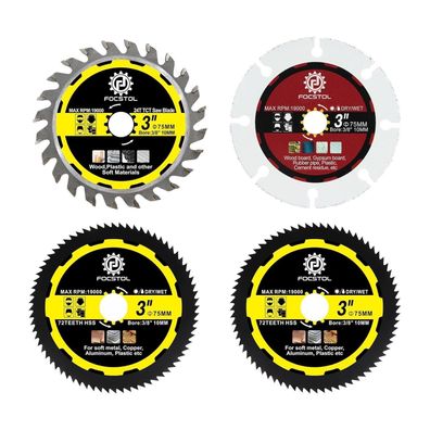 Focstol Trennscheiben-Set 75mm, 4 Stück Sägeblätter für Holz, Metall, Kunststoff