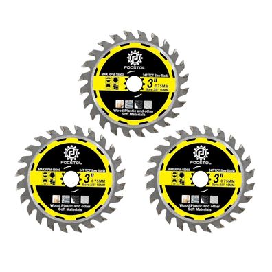Focstol TCT Kreissägeblatt 75mm x 10mm, 3 Stück für Holz & Kunststoff