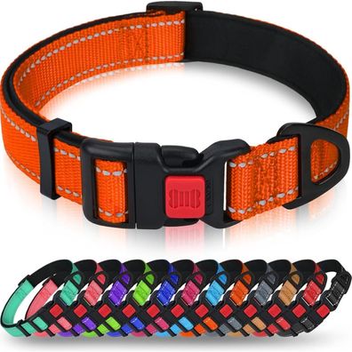 Taglory Hundehalsband S (25-40cm) Orange - Weich Gepolstert, Verstellbar