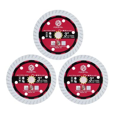 Focstol Diamant Trennscheibe 75mm x 10mm, 3 Stück Turbo Fliesentrennscheibe für