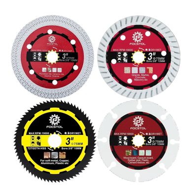 Focstol Diamant Trennscheibe Set, 4tlg, 75mm, 10mm Bohrung