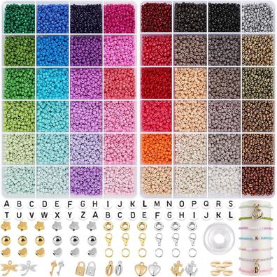 RUBY 3mm Perlen Set für Armbänder, 48 Farben Schmuck Bastelset für Ohrringe