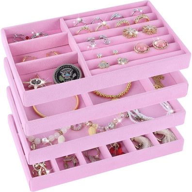 LWAIX Schmuckaufbewahrung Schublade 4er Set (Rosa) - Organizer für Ringe