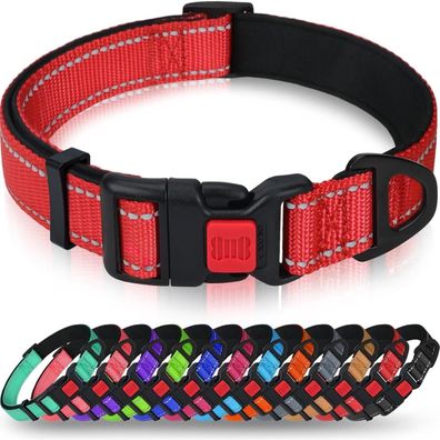 Taglory Hundehalsband Rot S (25-40cm) - Gepolstertes Neopren Nylon, Verstellbar