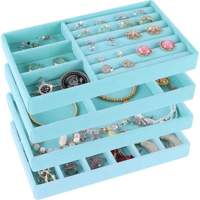 LWAIX Schmuckaufbewahrung Schublade 4er Set (Blau) - Organizer für Ringe