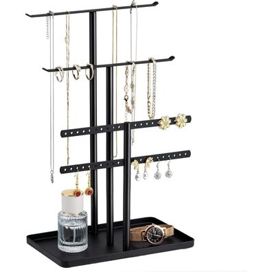 Schwarz Schmuck Organizer, 32cm Groß, 4 Ebenen Robuster Schmuckständer für