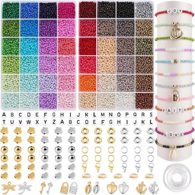 RUBY Perlen Set für Armbänder, 3mm, 48 Farben, 2 Boxen, Schmuck Bastelset für
