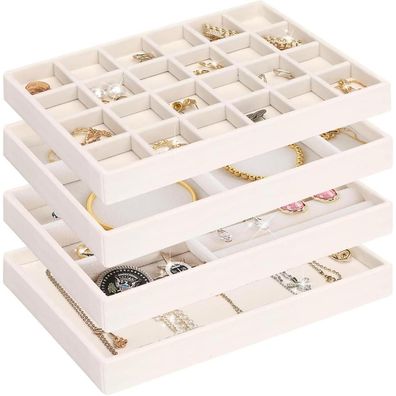 LWAIX Schmuckaufbewahrung Schublade 4er Set (Beige) - Organizer für Ringe