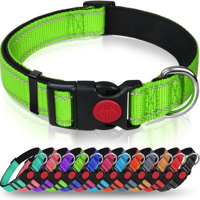Taglory Hundehalsband Grün L (40-60cm) - Gepolstert, Verstellbar, Reflektierend