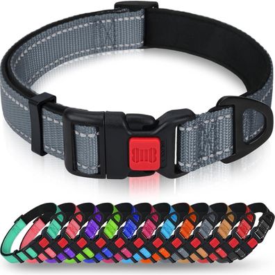 Taglory Hundehalsband Grau M (35-50cm) - Weich gepolstert, verstellbar