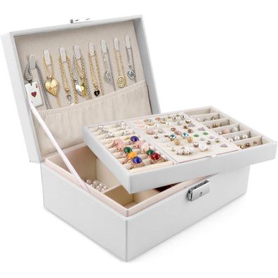 Homeanda Schmuckkästchen Leder mit Schlüssel, große Schmuckschatulle für Damen