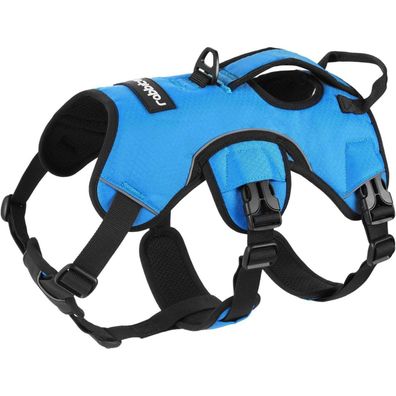 rabbitgoo Ausbruchsicheres Hundegeschirr M Blau mit Griff, Anti-Zug