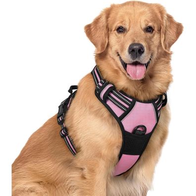 rabbitgoo Anti Zug Hundegeschirr für mittelgroße bis große Hunde, Rosa XL, mit