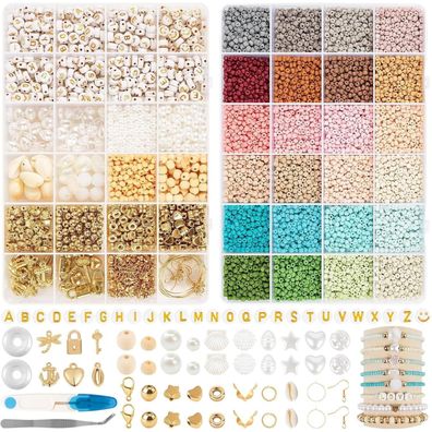RUBY Perlen für Armbänder 3mm, 24 Farben Boho Stil Glasperlen Set mit Holz