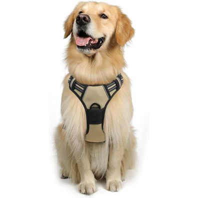 rabbitgoo Anti-Zug Hundegeschirr L, Kaki - Verstellbar, Atmungsaktiv, mit