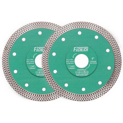 Fachlich Diamant-Trennscheibe 125mm, 2 Stück, Superdünn, X-Zähne Turbo Mesh