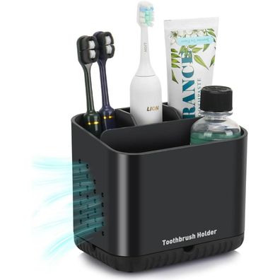 toprance Zahnbürstenhalter Schwarz, Anti-Rutsch Badezimmer Organizer mit 4