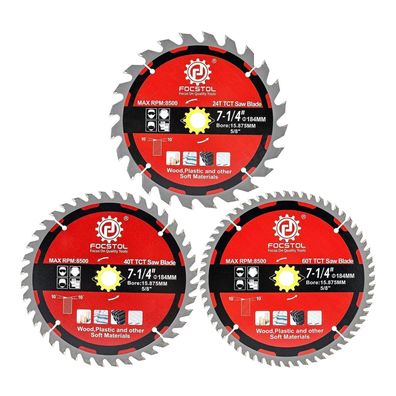 Focstol Kreissägeblatt-Set für Holz, 184mm, 3 Stück mit 24, 40 und 60 Zähnen