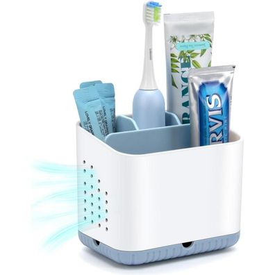 toprance Multifunktionaler Zahnbürstenhalter für Familien, Weiß/Blau, mit