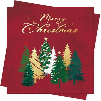 AFYHH 40 Stück Rote Weihnachtsservietten mit Weihnachtsbäumen, 33x33cm, für