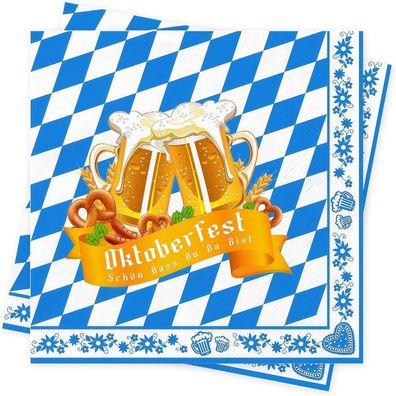 40 Stück Bayrisch Oktoberfest Servietten 33x33cm Blau Weiß Bayern Schön Dass Du