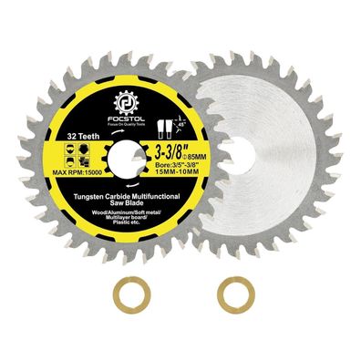 Focstol Kreissägeblatt 85mm x 15/10mm, 32 Zähne - 2 Stück für Holz, Kunststoff
