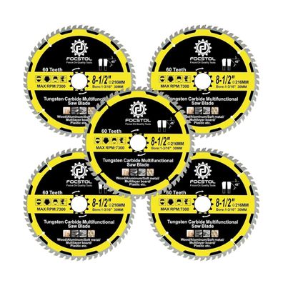 Focstol Kreissägeblatt für Holz 216mm x 30mm, 60 Zähne - 5 Stück für diverse