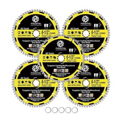 Focstol Kreissägeblatt 165mm x 20/16mm - 5 Stück, 60 Zähne für Holz