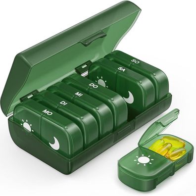 AUVON Tablettenbox 7 Tage Morgens Abends, Pillendose mit 2 Fächern pro Tag