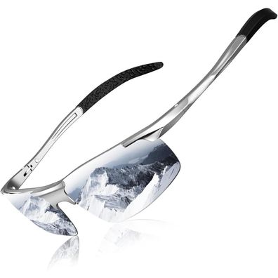 DADA-PRO Herren Sonnenbrille 8177 Silber - Polarisierte Fahrradsportbrille mit