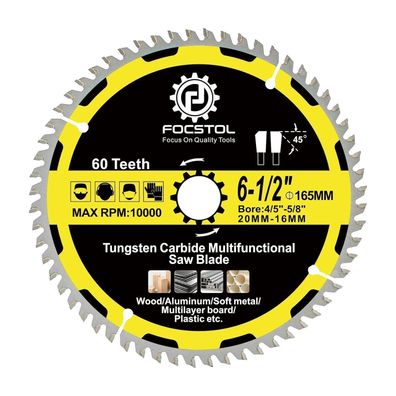 Focstol Kreissägeblatt 165mm x 20/16mm, 60 Zähne für Holz, Kunststoff