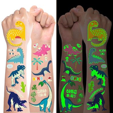 100 Stück Leuchtende Dino Tattoos für Kinder Jungen - Dinosaurier Party Deko