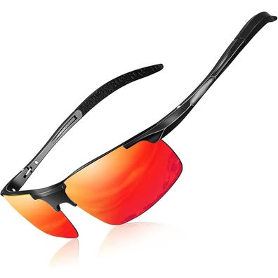 DADA-PRO Herren Sonnenbrille 8177 Rot: Polarisierte Sportbrille mit