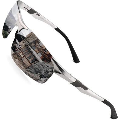 Pukclar Herren Sportsonnenbrille, Al-Mg Metall Rechteckig, Polarisierte Gläser