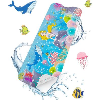 Hitslam Extra Lange Badewannenmatte rutschfest Kinder, 101x40cm, Meerjungfrau