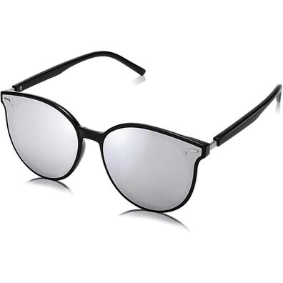 SOJOS Klassisch Retro Runde Sonnenbrille Damen Herren Groß SJ2067 C3 Schwarz