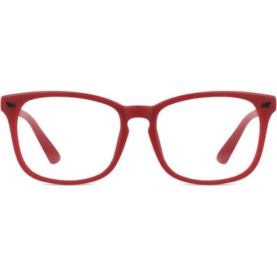 GQUEEN PE2 1 Mattrot Hornbrille ohne Stärke, Nerdbrille für Damen und Herren