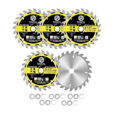 Focstol Kreissägeblatt 140mm x 20mm - 5 Stück Sägeblatt für Holz, 24 Zähne