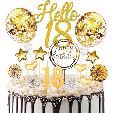 Luckeey Tortendeko 18 Geburtstag Junge Mädchen, 20 Pcs Glitzer Tortendeko Gold