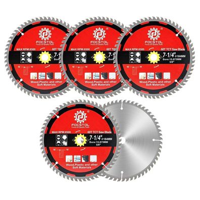 Focstol Kreissägeblatt 184mm x 15,875mm, 60 Zähne (5 Stück) für Holz