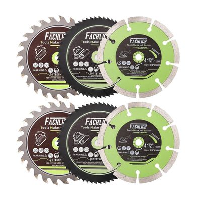 Fachlich 115mm Kreissägeblätter-Set (6-teilig) für Fliesen, Holz, Metall