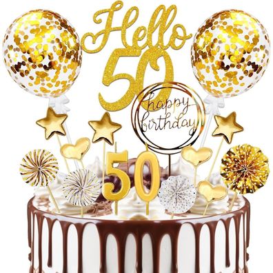 Luckeey Tortendeko 50. Geburtstag Mann Frau, 20-teiliges Gold Kuchendeko Set