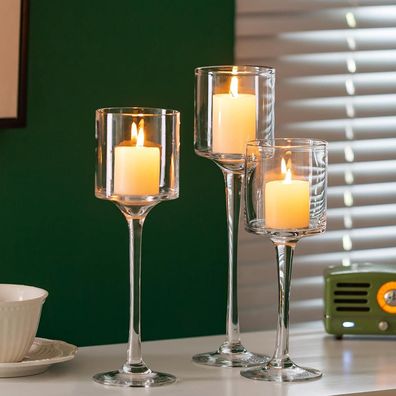 Romadedi Teelichthalter Glas Kerzenständer Set (6er/2er), 20/23/26cm, Farblos