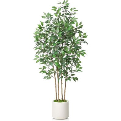 SOGUYI Künstliche Ficus Pflanze, 180cm Groß, Kunstpflanze im weißen Topf mit