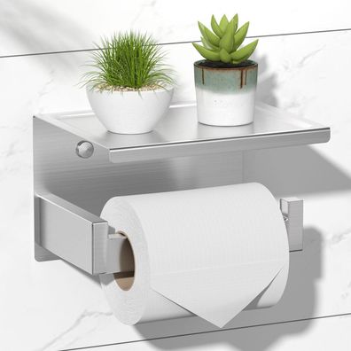 Hitslam Toilettenpapierhalter ohne Bohren, selbstklebend mit Ablage, Edelstahl